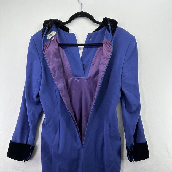 Vintage CELINE PARIS Wool Velvet Collar Cuffs Dress Purple Long Sleeves Sz 38 - Picture 14 of 16